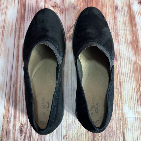 Clarks AIRABELL Womens Size 8 Black Suede Wedge Heel Slip On Loafers Shoes - Picture 5 of 10